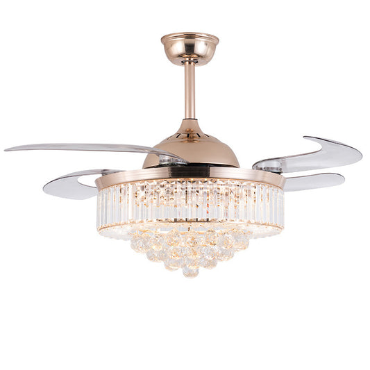 Tapered Crystal 4 Blades Pendant Fan Light Modern Stylish LED Semi-Flush Mount Ceiling Light for Living Room Clearhalo 'Ceiling Fans with Lights' 'Ceiling Fans' 'Modern Ceiling Fans' 'Modern' Lighting' 2478063