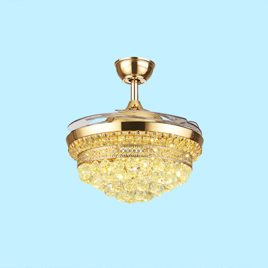 Tiered Crystal Orb Semi Flush Mount Light Contemporary Gold 4-Blade LED Hanging Fan Light Fixture Clearhalo 'Ceiling Fans with Lights' 'Ceiling Fans' 'Modern Ceiling Fans' 'Modern' Lighting' 2478099
