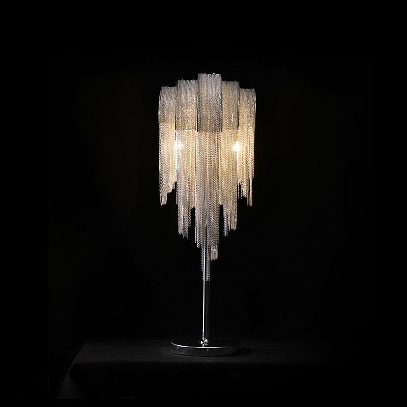 Hand-Woven Aluminum Chain Tassel Table Light Designer 2-Light Silver Accent Lamp for Living Room Silver Clearhalo 'Lamps' 'Table Lamps' Lighting' 2478351