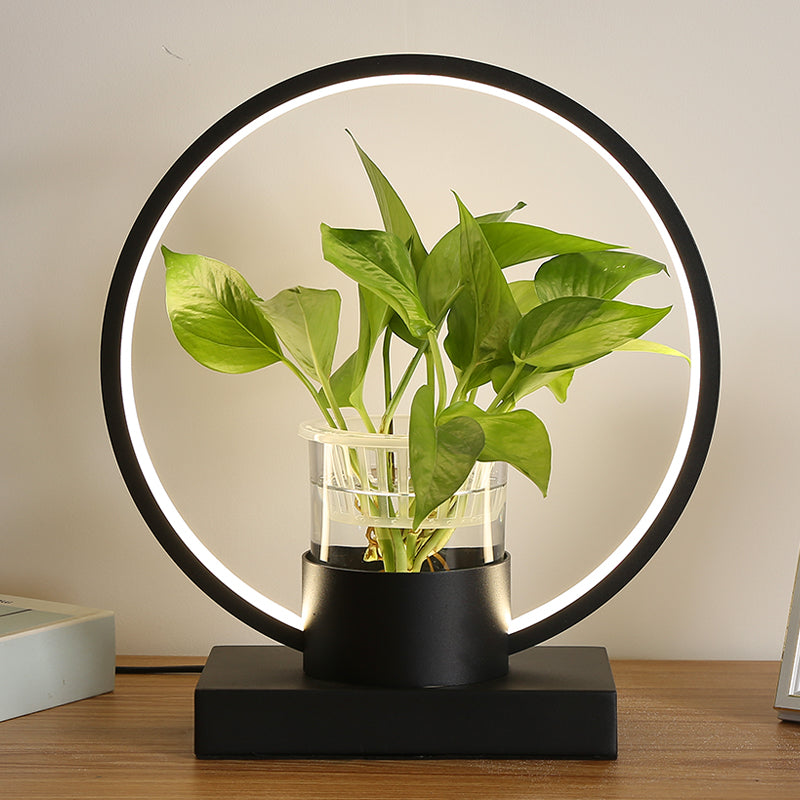 Aluminum Ring Shaped Night Lamp Decorative LED Table Light with Clear Glass Plant Cup Black Warm Clearhalo 'Lamps' 'Table Lamps' Lighting' 2478451