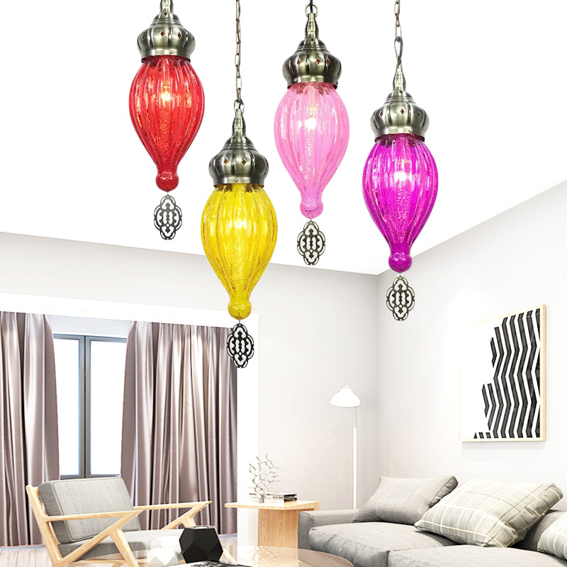 Teardrop Red/Pink/Yellow Suspension Pendant Traditional 1/4 Heads Hanging Light Kit for Living Room Multi-Color 4 Clearhalo 'Ceiling Lights' 'Glass shade' 'Glass' 'Pendant Lights' 'Pendants' Lighting' 247846