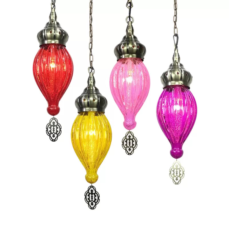 Teardrop Red/Pink/Yellow Suspension Pendant Traditional 1/4 Heads Hanging Light Kit for Living Room Clearhalo 'Ceiling Lights' 'Glass shade' 'Glass' 'Pendant Lights' 'Pendants' Lighting' 247847