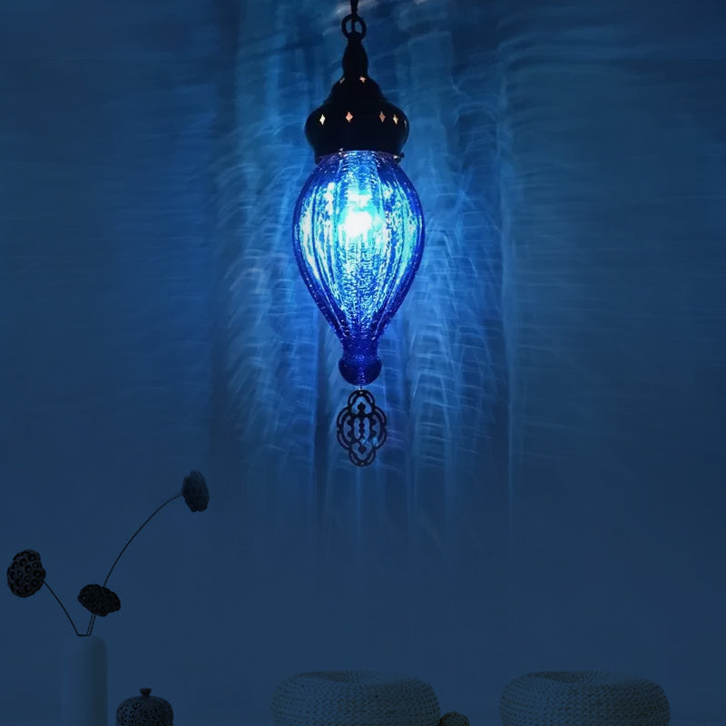 Traditional Droplet Hanging Lamp Blue/Green/Taupe Ribbed Glass 1/4 Bulbs Suspension Light for Bedroom Dark Blue 1 Clearhalo 'Ceiling Lights' 'Glass shade' 'Glass' 'Pendant Lights' 'Pendants' Lighting' 247874