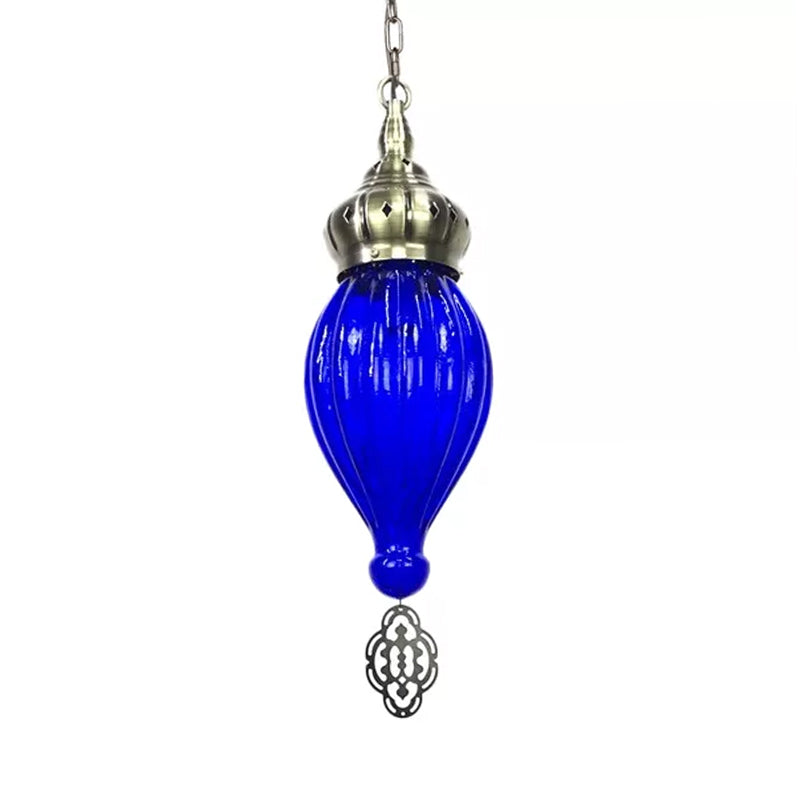 Traditional Droplet Hanging Lamp Blue/Green/Taupe Ribbed Glass 1/4 Bulbs Suspension Light for Bedroom Clearhalo 'Ceiling Lights' 'Glass shade' 'Glass' 'Pendant Lights' 'Pendants' Lighting' 247876