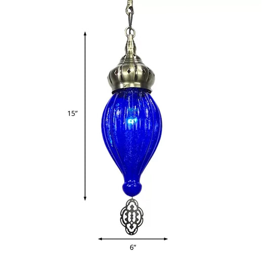 Traditional Droplet Hanging Lamp Blue/Green/Taupe Ribbed Glass 1/4 Bulbs Suspension Light for Bedroom Clearhalo 'Ceiling Lights' 'Glass shade' 'Glass' 'Pendant Lights' 'Pendants' Lighting' 247877