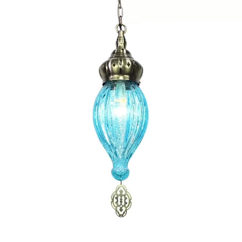 Traditional Droplet Hanging Lamp Blue/Green/Taupe Ribbed Glass 1/4 Bulbs Suspension Light for Bedroom Clearhalo 'Ceiling Lights' 'Glass shade' 'Glass' 'Pendant Lights' 'Pendants' Lighting' 247879