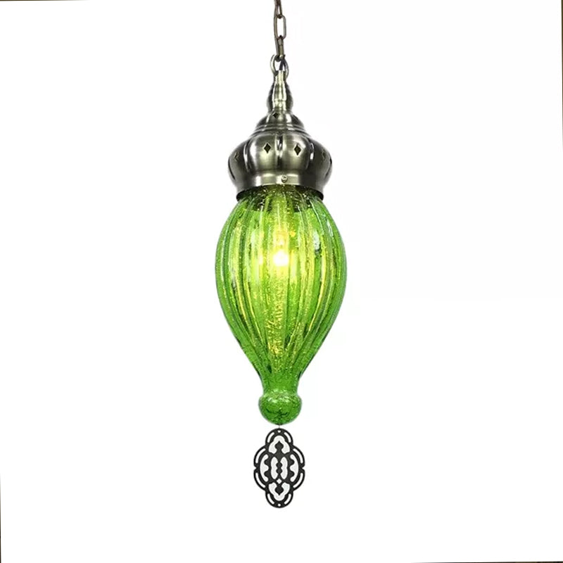 Traditional Droplet Hanging Lamp Blue/Green/Taupe Ribbed Glass 1/4 Bulbs Suspension Light for Bedroom Clearhalo 'Ceiling Lights' 'Glass shade' 'Glass' 'Pendant Lights' 'Pendants' Lighting' 247881
