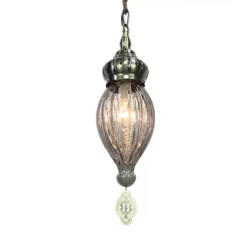 Traditional Droplet Hanging Lamp Blue/Green/Taupe Ribbed Glass 1/4 Bulbs Suspension Light for Bedroom Clearhalo 'Ceiling Lights' 'Glass shade' 'Glass' 'Pendant Lights' 'Pendants' Lighting' 247883