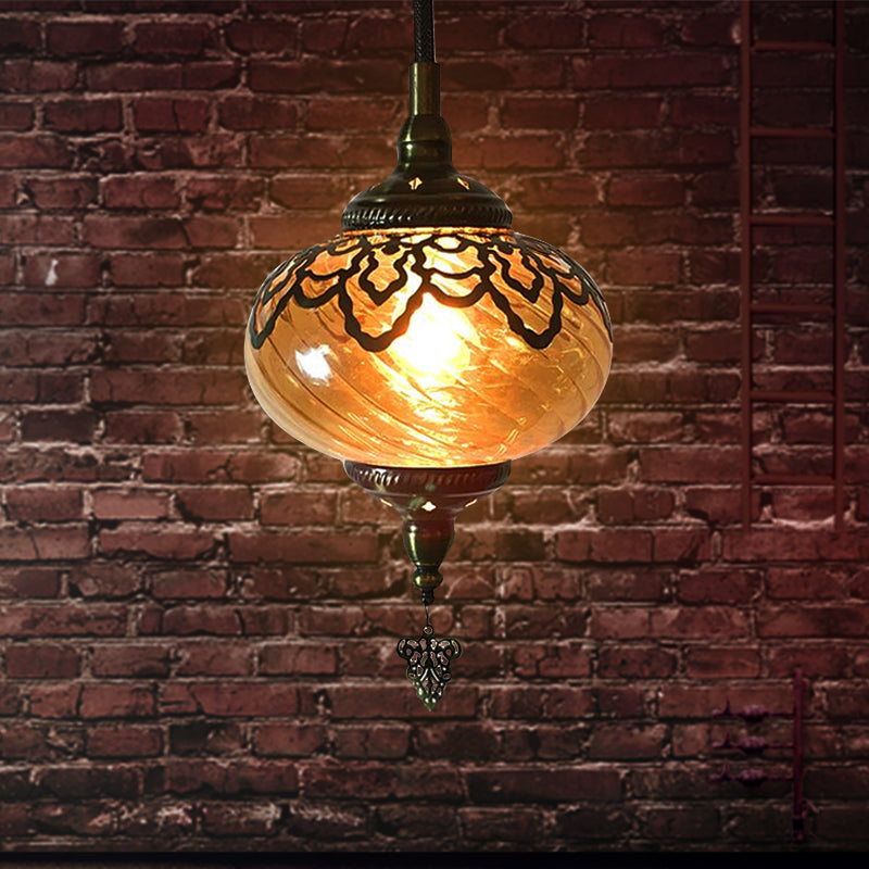 Globe Pendant Lamp Antique 1 Head Yellow Glass Ceiling Pendant Light for Coffee House Yellow Clearhalo 'Ceiling Lights' 'Glass shade' 'Glass' 'Pendant Lights' 'Pendants' Lighting' 247890