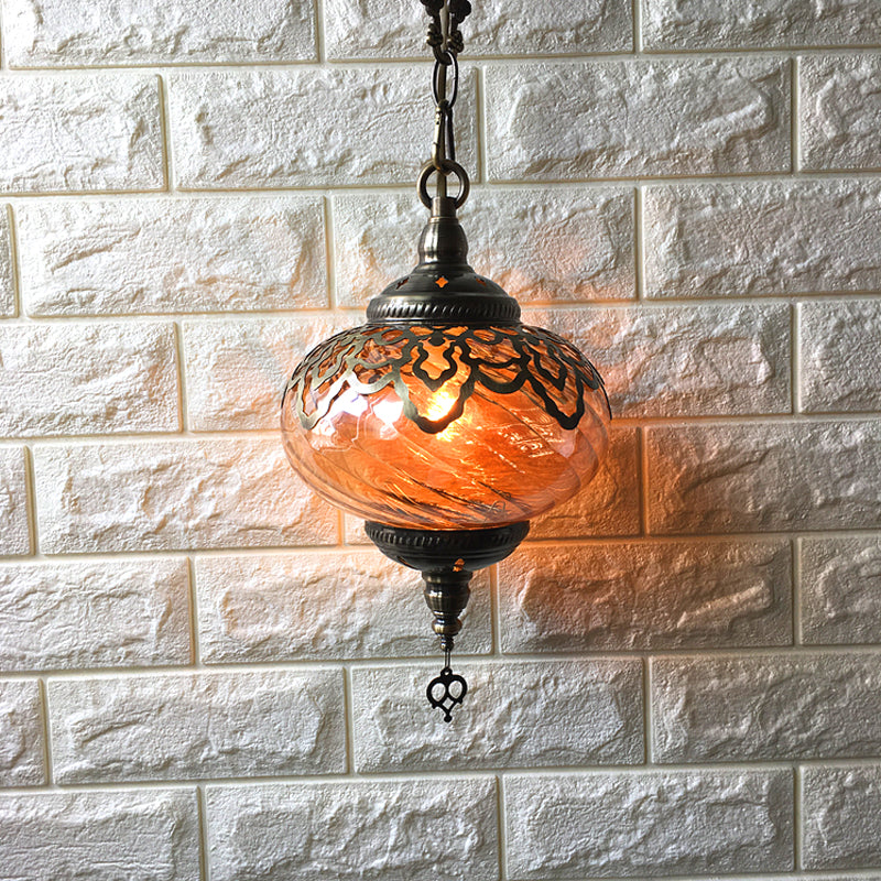 Globe Pendant Lamp Antique 1 Head Yellow Glass Ceiling Pendant Light for Coffee House Clearhalo 'Ceiling Lights' 'Glass shade' 'Glass' 'Pendant Lights' 'Pendants' Lighting' 247891