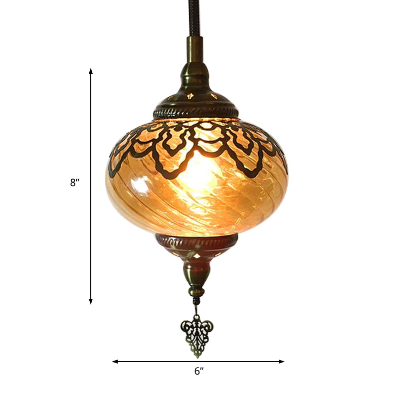 Globe Pendant Lamp Antique 1 Head Yellow Glass Ceiling Pendant Light for Coffee House Clearhalo 'Ceiling Lights' 'Glass shade' 'Glass' 'Pendant Lights' 'Pendants' Lighting' 247893