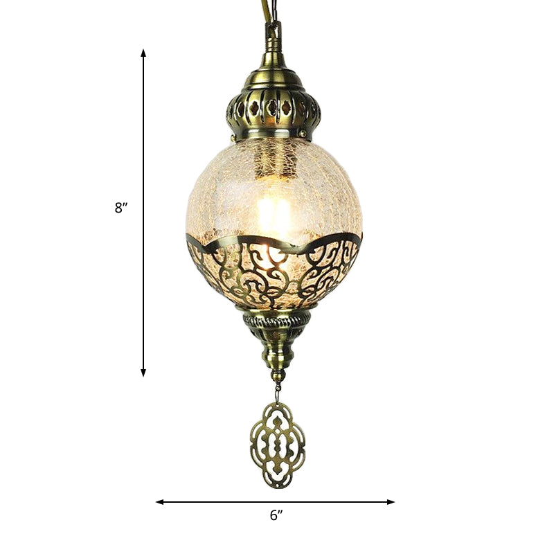 1 Bulb Sphere Ceiling Lamp Tradition Clear Crackled Glass Suspended Lighting Fixture for Dining Room Clearhalo 'Ceiling Lights' 'Glass shade' 'Glass' 'Pendant Lights' 'Pendants' Lighting' 247902