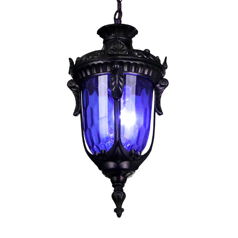 Traditional Urn Hanging Lamp Red/Yellow/Blue Glass 1/5 Bulbs Suspension Light for Living Room Clearhalo 'Ceiling Lights' 'Close To Ceiling Lights' 'Glass shade' 'Glass' 'Pendant Lights' 'Pendants' Lighting' 247904