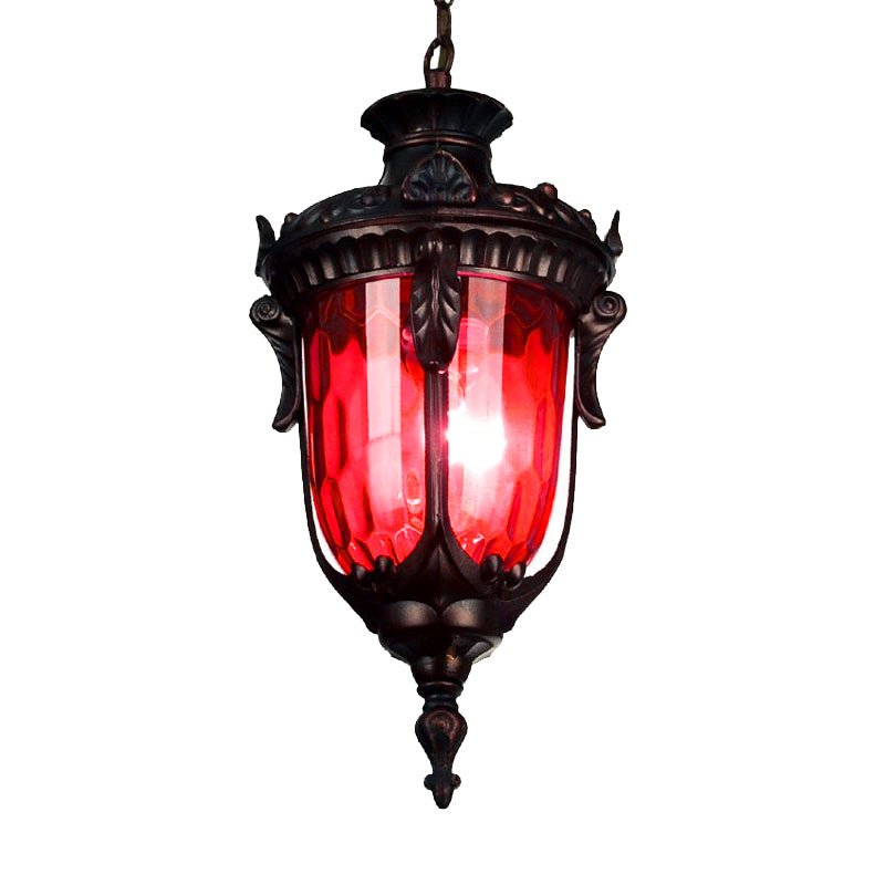 Traditional Urn Hanging Lamp Red/Yellow/Blue Glass 1/5 Bulbs Suspension Light for Living Room Clearhalo 'Ceiling Lights' 'Close To Ceiling Lights' 'Glass shade' 'Glass' 'Pendant Lights' 'Pendants' Lighting' 247909