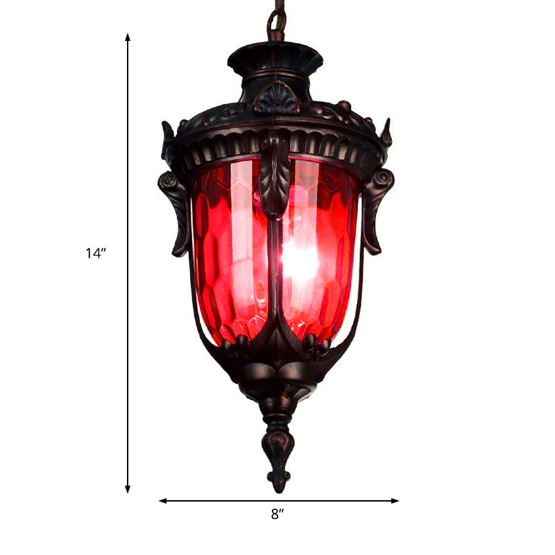 Traditional Urn Hanging Lamp Red/Yellow/Blue Glass 1/5 Bulbs Suspension Light for Living Room Clearhalo 'Ceiling Lights' 'Close To Ceiling Lights' 'Glass shade' 'Glass' 'Pendant Lights' 'Pendants' Lighting' 247910