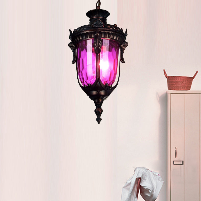 Traditional Urn Hanging Lamp Red/Yellow/Blue Glass 1/5 Bulbs Suspension Light for Living Room Purple 1 Clearhalo 'Ceiling Lights' 'Close To Ceiling Lights' 'Glass shade' 'Glass' 'Pendant Lights' 'Pendants' Lighting' 247911
