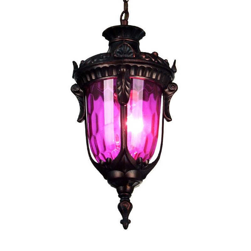 Traditional Urn Hanging Lamp Red/Yellow/Blue Glass 1/5 Bulbs Suspension Light for Living Room Clearhalo 'Ceiling Lights' 'Close To Ceiling Lights' 'Glass shade' 'Glass' 'Pendant Lights' 'Pendants' Lighting' 247912
