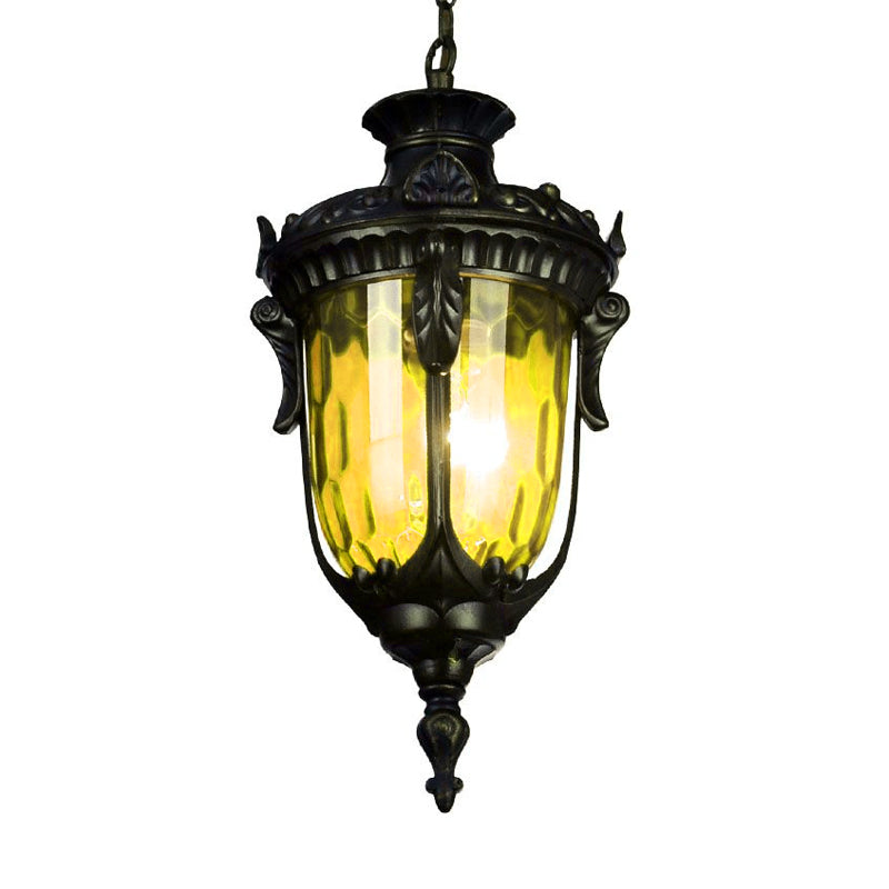 Traditional Urn Hanging Lamp Red/Yellow/Blue Glass 1/5 Bulbs Suspension Light for Living Room Clearhalo 'Ceiling Lights' 'Close To Ceiling Lights' 'Glass shade' 'Glass' 'Pendant Lights' 'Pendants' Lighting' 247914