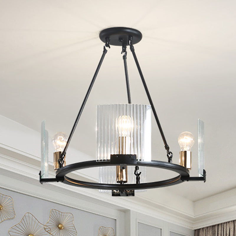 Wagon Wheel Living Room Ceiling Chandelier Traditional Metal 4/8/10 Lights Black Hanging Fixture Clearhalo 'Ceiling Lights' 'Chandeliers' Lighting' options 247922