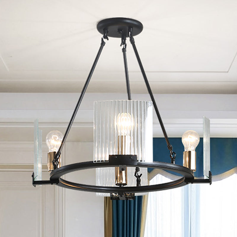 Wagon Wheel Living Room Ceiling Chandelier Traditional Metal 4/8/10 Lights Black Hanging Fixture Clearhalo 'Ceiling Lights' 'Chandeliers' Lighting' options 247923