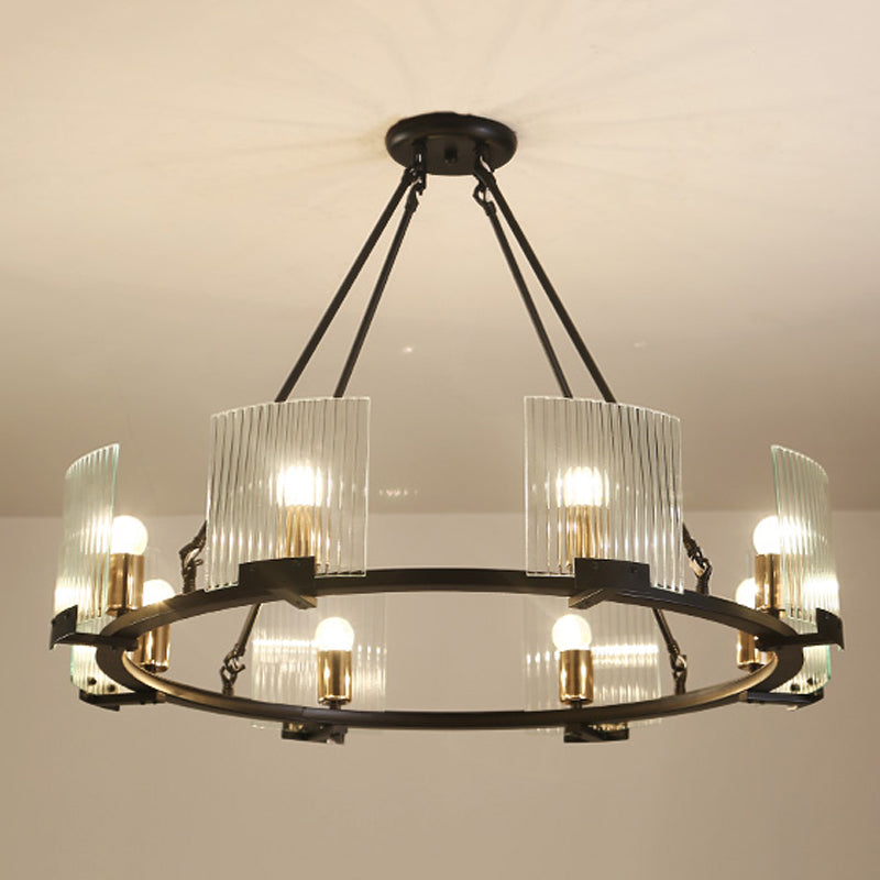 Wagon Wheel Living Room Ceiling Chandelier Traditional Metal 4/8/10 Lights Black Hanging Fixture Clearhalo 'Ceiling Lights' 'Chandeliers' Lighting' options 247924