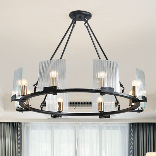 Wagon Wheel Living Room Ceiling Chandelier Traditional Metal 4/8/10 Lights Black Hanging Fixture Clearhalo 'Ceiling Lights' 'Chandeliers' Lighting' options 247925