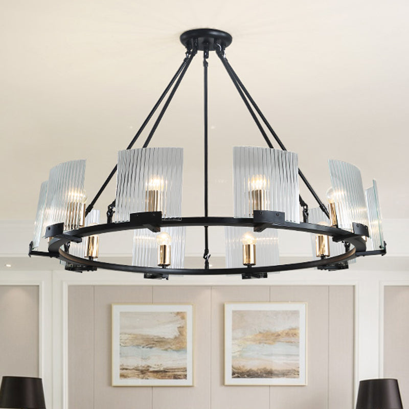 Wagon Wheel Living Room Ceiling Chandelier Traditional Metal 4/8/10 Lights Black Hanging Fixture Clearhalo 'Ceiling Lights' 'Chandeliers' Lighting' options 247926