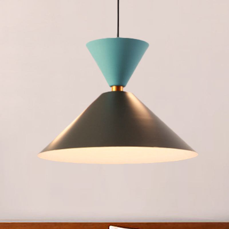 Black Cone/Dome Shade Pendant Light Nordic Style Metal 1 Light Living Room Hanging Ceiling Light, 2"/3" Dia Black-Gray 14" Cone Clearhalo 'Ceiling Lights' 'Modern Pendants' 'Modern' 'Pendant Lights' 'Pendants' Lighting' 247963