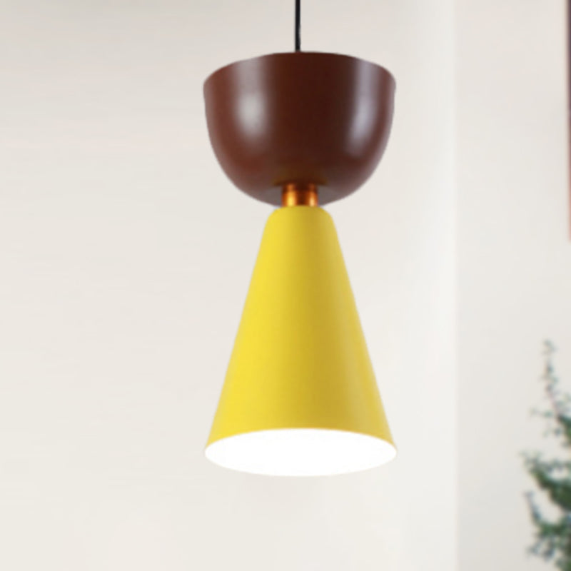 Black Cone/Dome Shade Pendant Light Nordic Style Metal 1 Light Living Room Hanging Ceiling Light, 2"/3" Dia Yellow 2" Cone Clearhalo 'Ceiling Lights' 'Modern Pendants' 'Modern' 'Pendant Lights' 'Pendants' Lighting' 247969