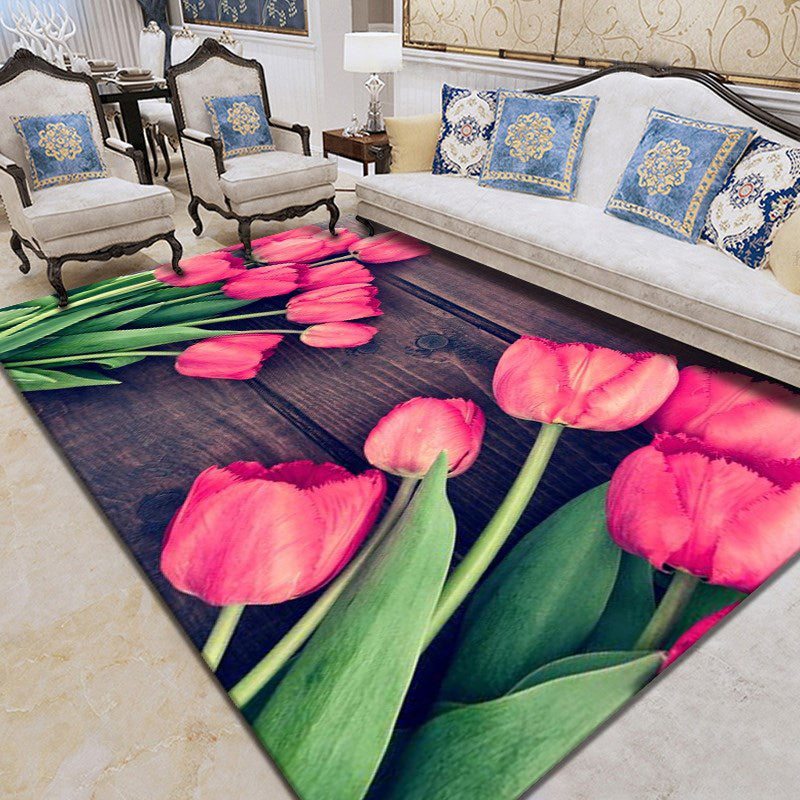 Modern Plant Printed Rug Multi Colored Cotton Blend Area Carpet Pet Friendly Easy Care Indoor Rug for Living Room Pink Clearhalo 'Area Rug' 'Modern' 'Rugs' Rug' 2479705