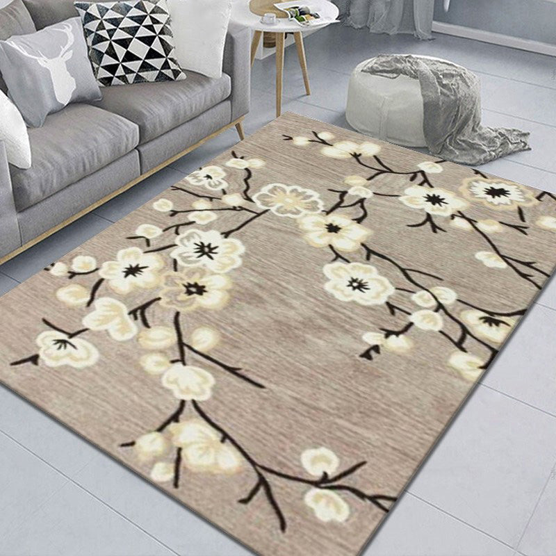 Modern Plant Printed Rug Multi Colored Cotton Blend Area Carpet Pet Friendly Easy Care Indoor Rug for Living Room Khaki Clearhalo 'Area Rug' 'Modern' 'Rugs' Rug' 2479709