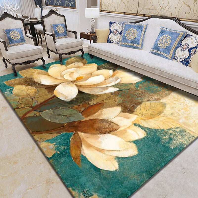 Modern Plant Printed Rug Multi Colored Cotton Blend Area Carpet Pet Friendly Easy Care Indoor Rug for Living Room Yellow Clearhalo 'Area Rug' 'Modern' 'Rugs' Rug' 2479710