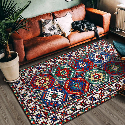 Multi Color Geometric Print Rug Cotton Blend Persian Area Carpet Non-Slip Backing Easy Care Indoor Rug for Living Room Blue Clearhalo 'Area Rug' 'Moroccan' 'Rugs' Rug' 2479760