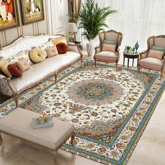 Multi Color Oriental Rug Cotton Blend Floral Printed Area Carpet Non-Slip Backing Pet Friendly Indoor Rug for Living Room Green Clearhalo 'Area Rug' 'Rugs' 'Shabby Chic' Rug' 2479805