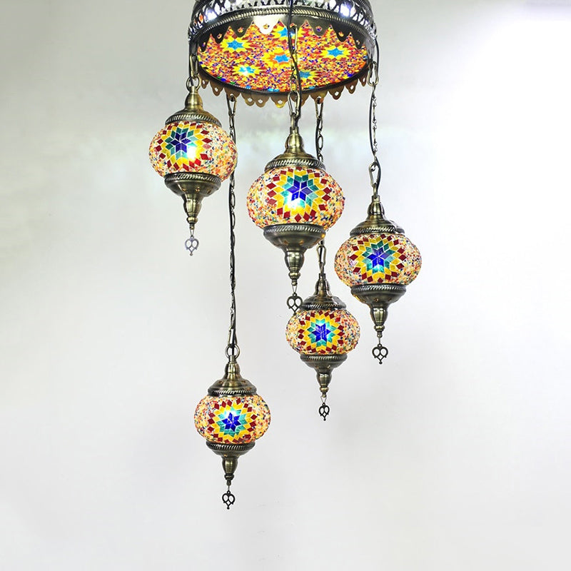 Ball Colorful Glass Hanging Chandelier Retro 6 Heads Bronze Ceiling Pendant Light for Restaurant Clearhalo 'Ceiling Lights' 'Chandeliers' Lighting' options 247993