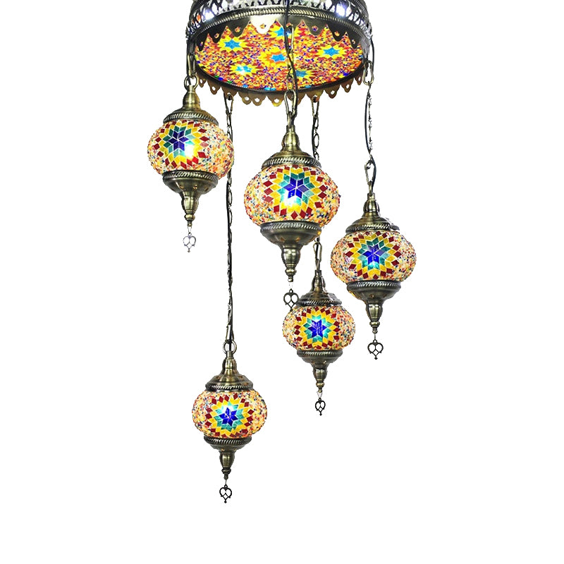 Ball Colorful Glass Hanging Chandelier Retro 6 Heads Bronze Ceiling Pendant Light for Restaurant Clearhalo 'Ceiling Lights' 'Chandeliers' Lighting' options 247994