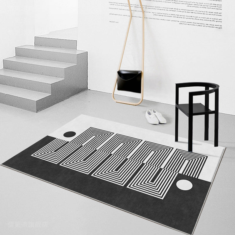 Black Gray-White Striped Rug Cotton Blend Novelty Area Carpet Non-Slip Backing Machine Washable Indoor Rug for Room Clearhalo 'Area Rug' 'Rug' 2480039