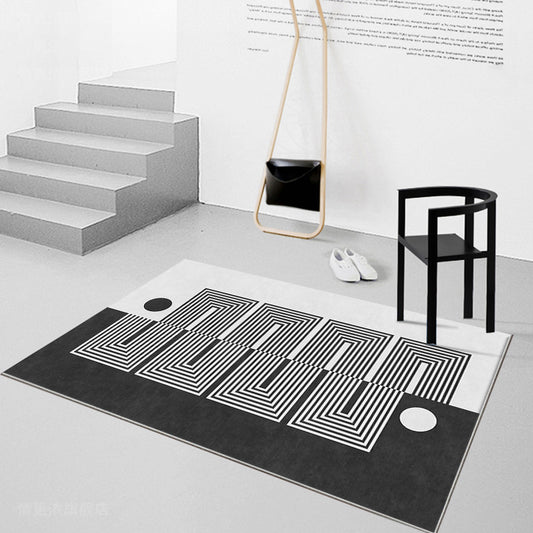 Black Gray-White Striped Rug Cotton Blend Novelty Area Carpet Non-Slip Backing Machine Washable Indoor Rug for Room Clearhalo 'Area Rug' 'Rug' 2480039