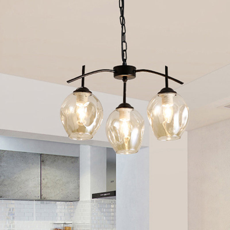 Bubble Shade Hanging Chandelier Post Modern Blue/Cognac Glass 3/6/8 Lights Black/Chrome Ceiling Light with Round/Linear Canopy Clearhalo 'Ceiling Lights' 'Chandeliers' 'Glass shade' 'Glass' 'Modern Chandeliers' 'Modern' Lighting' 248151