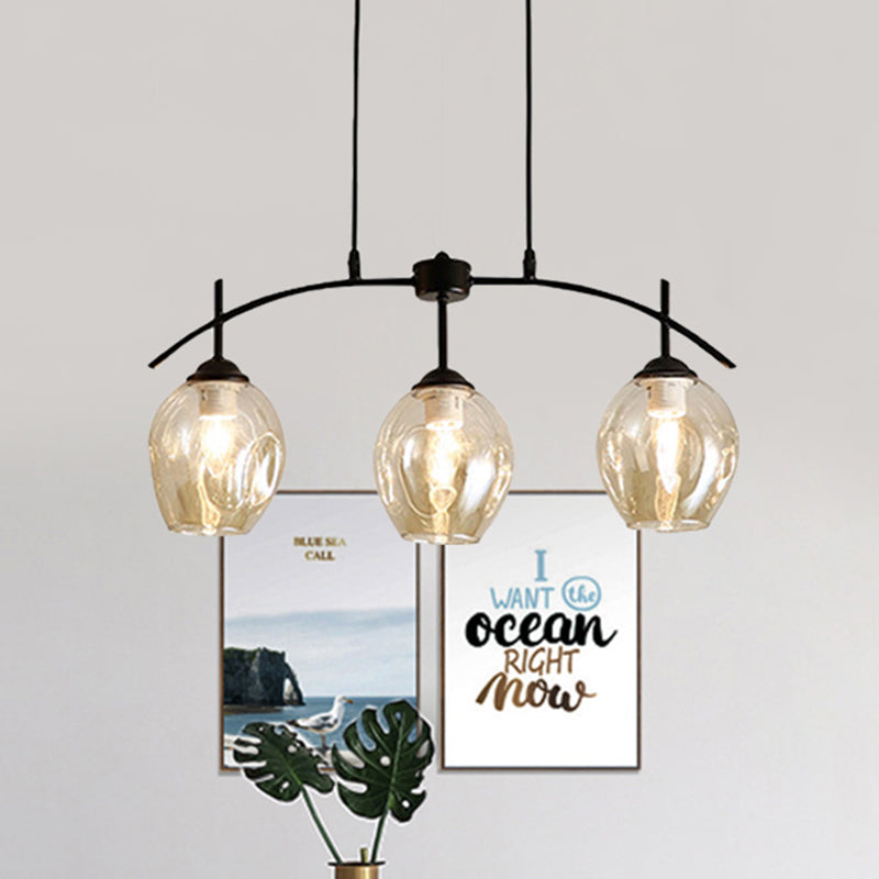 Bubble Shade Hanging Chandelier Post Modern Blue/Cognac Glass 3/6/8 Lights Black/Chrome Ceiling Light with Round/Linear Canopy 3 Black Linear Clearhalo 'Ceiling Lights' 'Chandeliers' 'Glass shade' 'Glass' 'Modern Chandeliers' 'Modern' Lighting' 248152