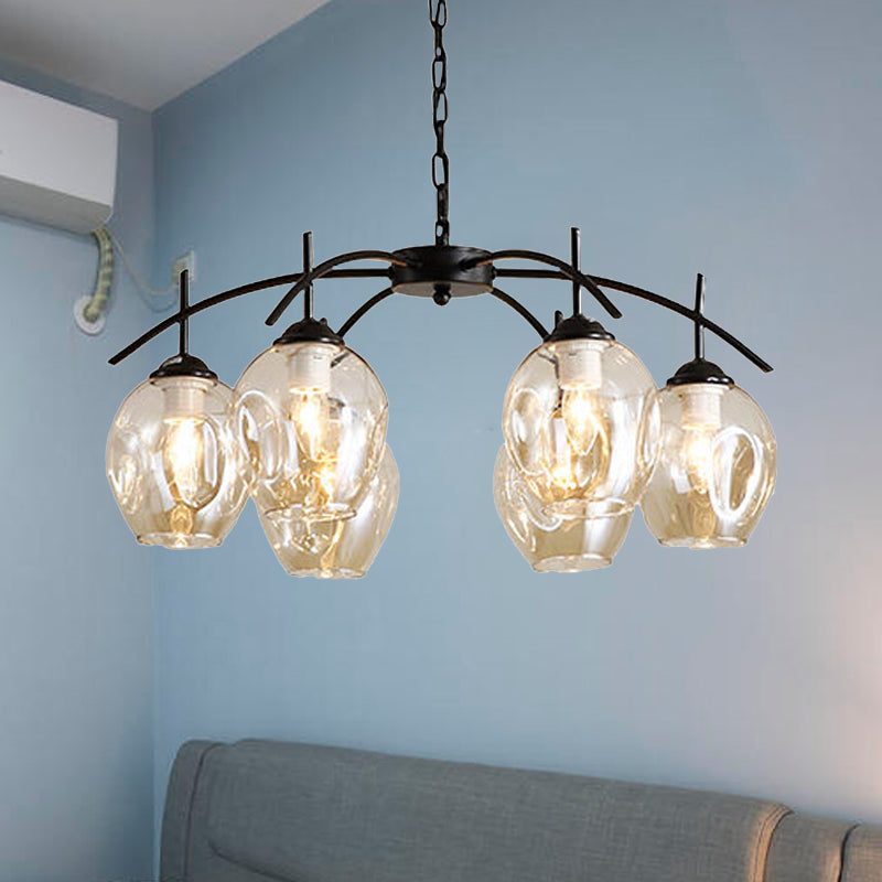 Bubble Shade Hanging Chandelier Post Modern Blue/Cognac Glass 3/6/8 Lights Black/Chrome Ceiling Light with Round/Linear Canopy 6 Black Round Clearhalo 'Ceiling Lights' 'Chandeliers' 'Glass shade' 'Glass' 'Modern Chandeliers' 'Modern' Lighting' 248154