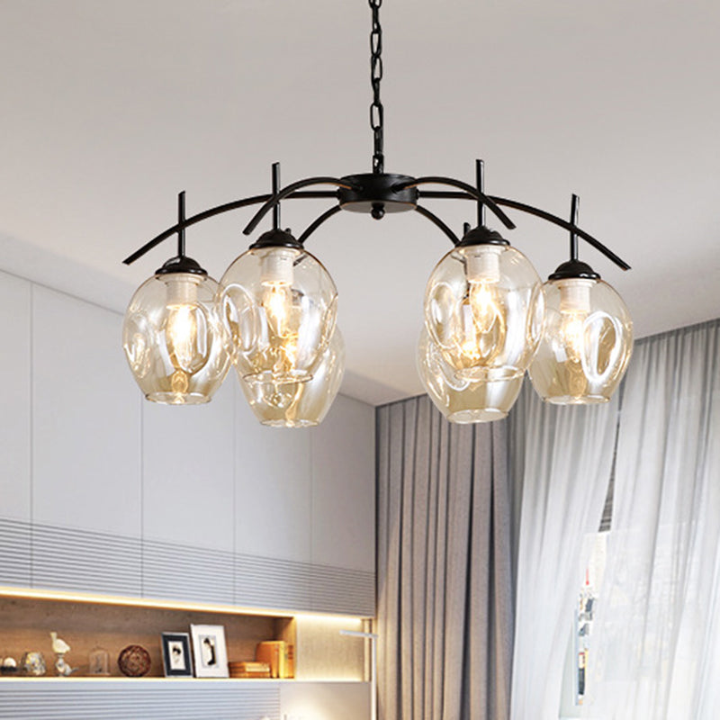 Bubble Shade Hanging Chandelier Post Modern Blue/Cognac Glass 3/6/8 Lights Black/Chrome Ceiling Light with Round/Linear Canopy Clearhalo 'Ceiling Lights' 'Chandeliers' 'Glass shade' 'Glass' 'Modern Chandeliers' 'Modern' Lighting' 248155