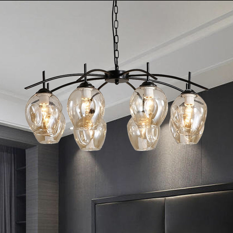 Bubble Shade Hanging Chandelier Post Modern Blue/Cognac Glass 3/6/8 Lights Black/Chrome Ceiling Light with Round/Linear Canopy 8 Black Round Clearhalo 'Ceiling Lights' 'Chandeliers' 'Glass shade' 'Glass' 'Modern Chandeliers' 'Modern' Lighting' 248156