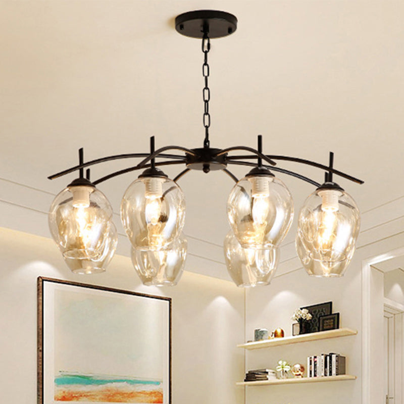 Bubble Shade Hanging Chandelier Post Modern Blue/Cognac Glass 3/6/8 Lights Black/Chrome Ceiling Light with Round/Linear Canopy Clearhalo 'Ceiling Lights' 'Chandeliers' 'Glass shade' 'Glass' 'Modern Chandeliers' 'Modern' Lighting' 248157