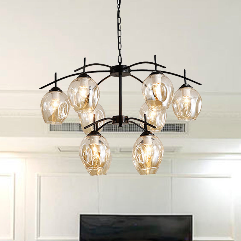 Bubble Shade Hanging Chandelier Post Modern Blue/Cognac Glass 3/6/8 Lights Black/Chrome Ceiling Light with Round/Linear Canopy 10 Black Round Clearhalo 'Ceiling Lights' 'Chandeliers' 'Glass shade' 'Glass' 'Modern Chandeliers' 'Modern' Lighting' 248158