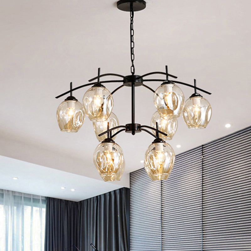 Bubble Shade Hanging Chandelier Post Modern Blue/Cognac Glass 3/6/8 Lights Black/Chrome Ceiling Light with Round/Linear Canopy Clearhalo 'Ceiling Lights' 'Chandeliers' 'Glass shade' 'Glass' 'Modern Chandeliers' 'Modern' Lighting' 248159