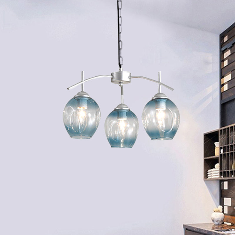 Bubble Shade Hanging Chandelier Post Modern Blue/Cognac Glass 3/6/8 Lights Black/Chrome Ceiling Light with Round/Linear Canopy 3 Chrome Round Clearhalo 'Ceiling Lights' 'Chandeliers' 'Glass shade' 'Glass' 'Modern Chandeliers' 'Modern' Lighting' 248160