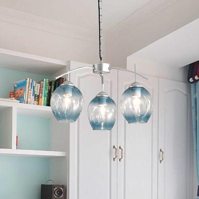 Bubble Shade Hanging Chandelier Post Modern Blue/Cognac Glass 3/6/8 Lights Black/Chrome Ceiling Light with Round/Linear Canopy Clearhalo 'Ceiling Lights' 'Chandeliers' 'Glass shade' 'Glass' 'Modern Chandeliers' 'Modern' Lighting' 248161