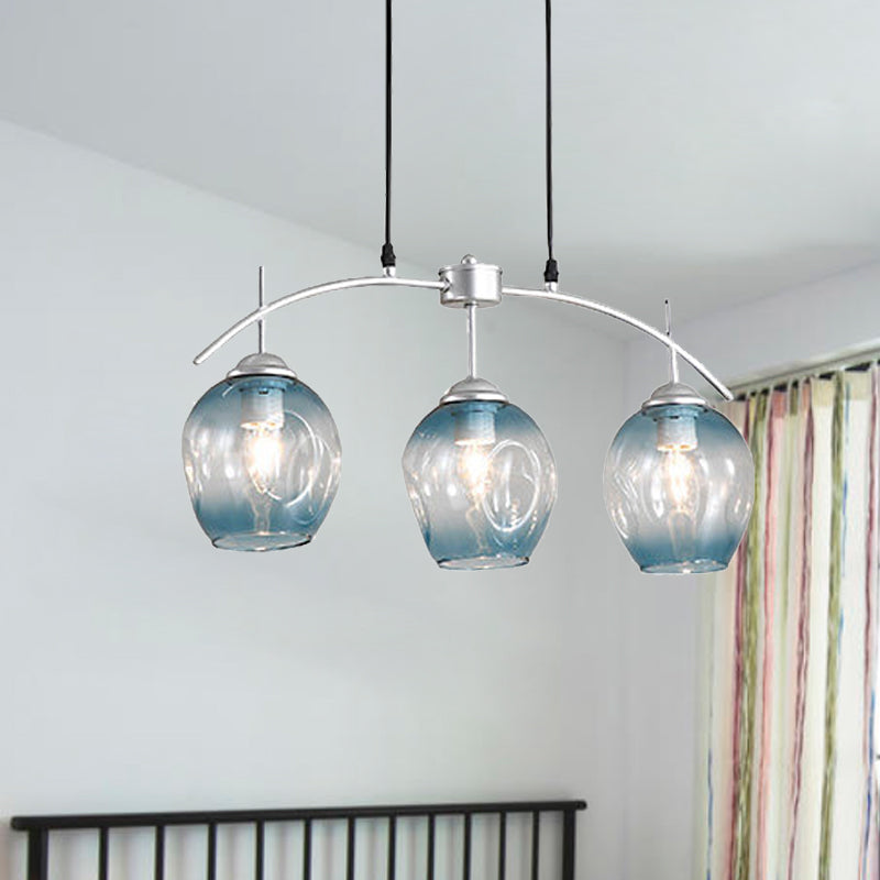 Bubble Shade Hanging Chandelier Post Modern Blue/Cognac Glass 3/6/8 Lights Black/Chrome Ceiling Light with Round/Linear Canopy 3 Chrome Linear Clearhalo 'Ceiling Lights' 'Chandeliers' 'Glass shade' 'Glass' 'Modern Chandeliers' 'Modern' Lighting' 248162