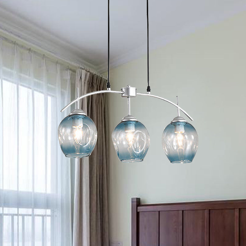 Bubble Shade Hanging Chandelier Post Modern Blue/Cognac Glass 3/6/8 Lights Black/Chrome Ceiling Light with Round/Linear Canopy Clearhalo 'Ceiling Lights' 'Chandeliers' 'Glass shade' 'Glass' 'Modern Chandeliers' 'Modern' Lighting' 248163